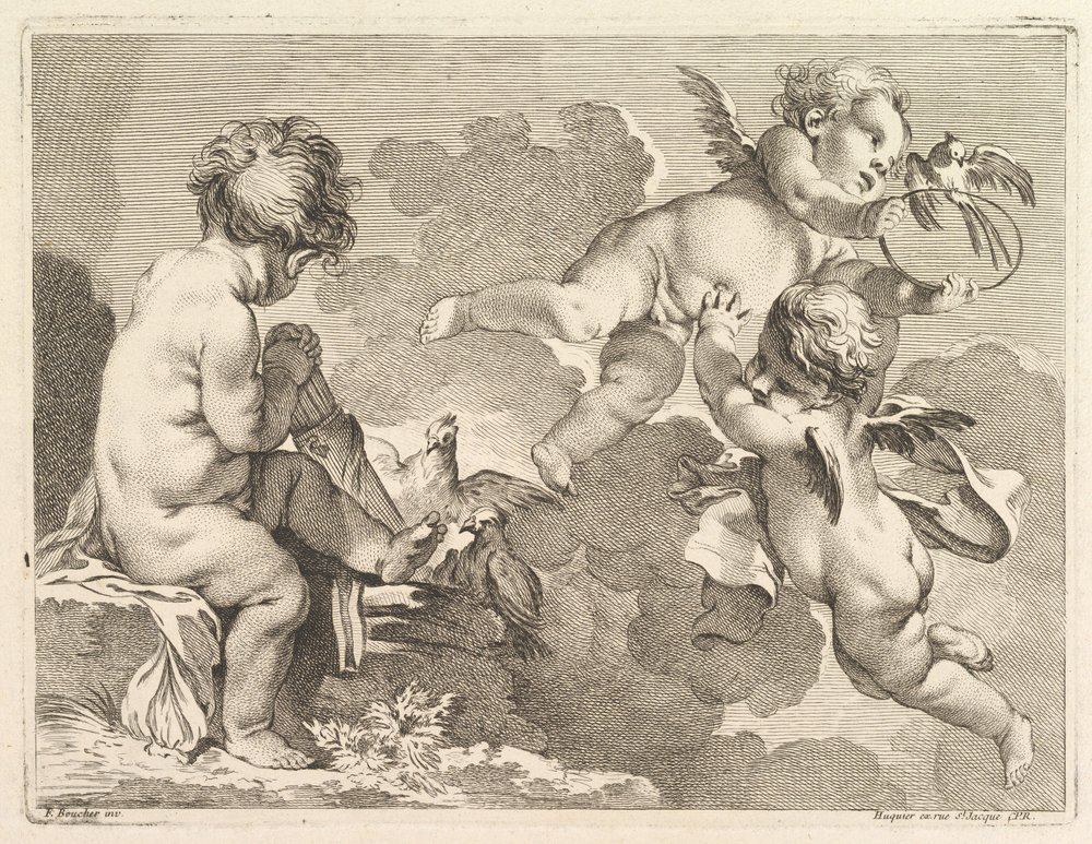 Trzy Miłości, z których jedna siedzi, trzymając kołczan, 1727-60. autorstwa Pierre-Alexandre Aveline