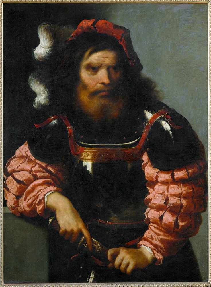 Wojownik w zbroi dobywający miecza (obraz na płótnie) autorstwa Pietro (1605-78) Della Vecchia