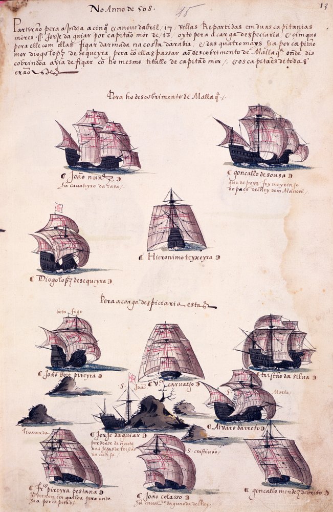 Nowa wyprawa do Indii w 1508 r., z "Livro das Armadas". autorstwa Portuguese School