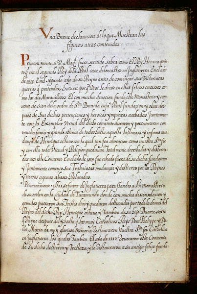 Strona z historii wędrówek zakonnic z Syonu, opracowanej w Lizbonie na początku XVII wieku autorstwa Portuguese School