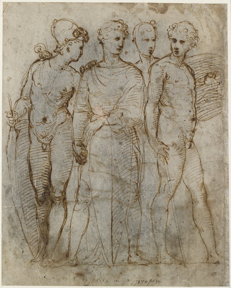 Recto: Czterech stojących żołnierzy; , WA1846.164 autorstwa Raffaello Sanzio Raphael