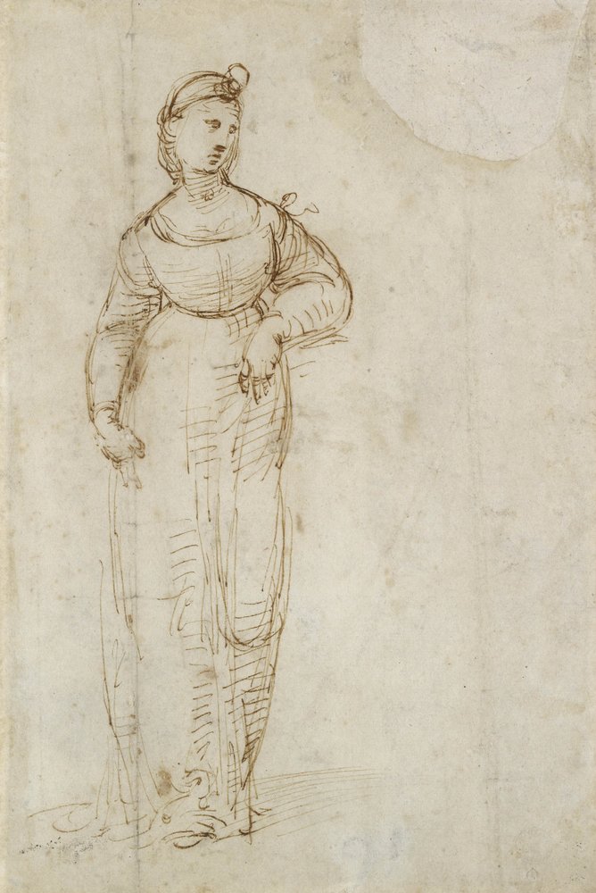 Św. Katarzyna (pióro i brązowy tusz na papierze) autorstwa Raffaello Sanzio Raphael