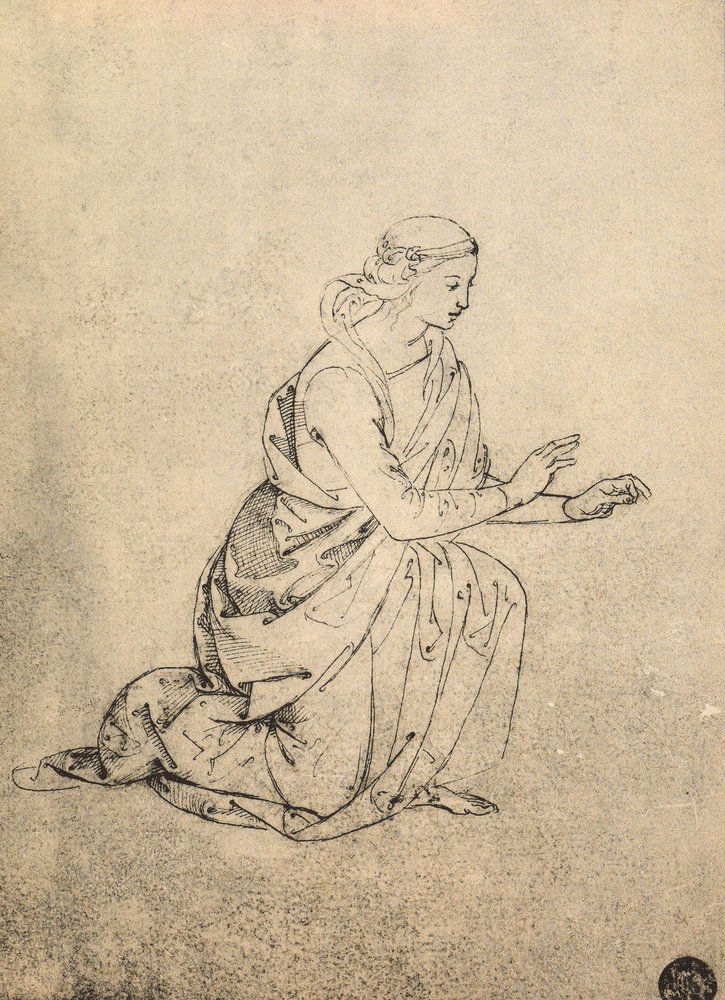 Klęcząca postać kobieca; rysunek Rafaela. Gallerie dellAccademia, Wenecja autorstwa Raffaello Sanzio Raphael