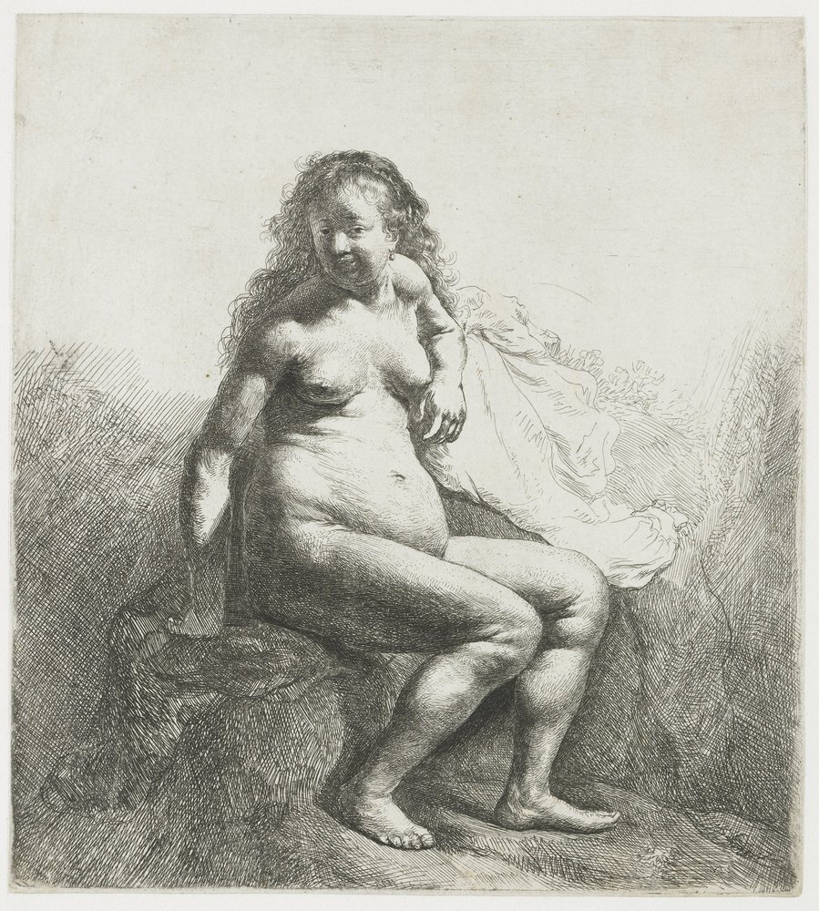 Naga kobieta na kopcu autorstwa Rembrandt van Rijn