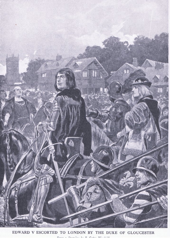 Edward V eskortowany do Londynu przez księcia Gloucester, z Cassells History of the British People opublikowanej przez Waverley Book Company Limited, c.1940 autorstwa Richard Caton Woodville junior
