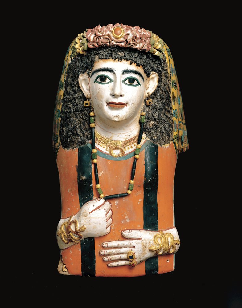Maska mumii, 60-70 AD (pomalowany karton, gips i włókna roślinne) autorstwa Roman Period Egyptian