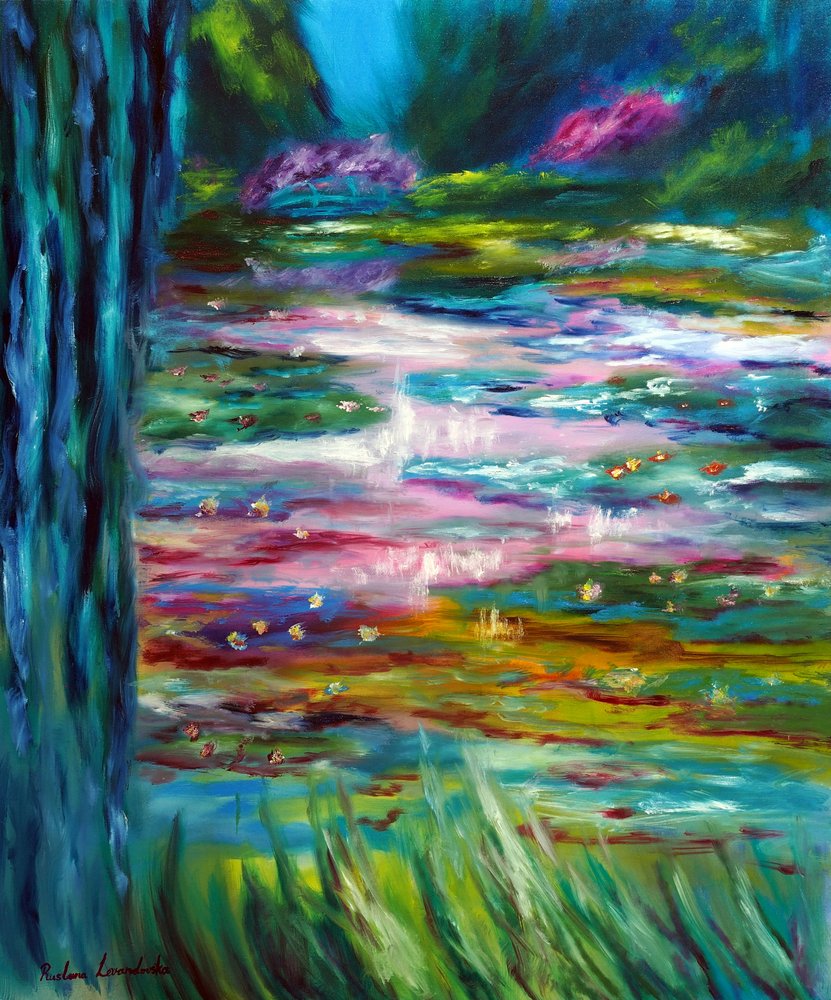 Monet Ogród japoński w Giverny, lewy panel, 2024 (olej na płótnie) autorstwa Ruslana Levandovska