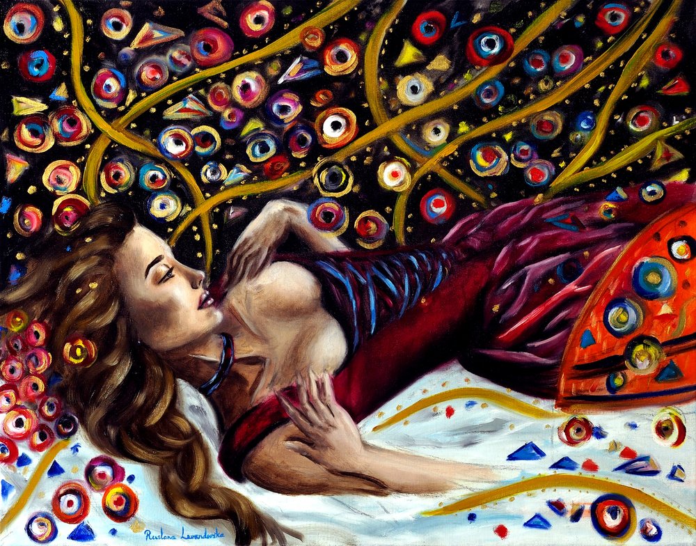 Within the Shimmering Dark, 2025 (olej na płótnie) autorstwa Ruslana Levandovska