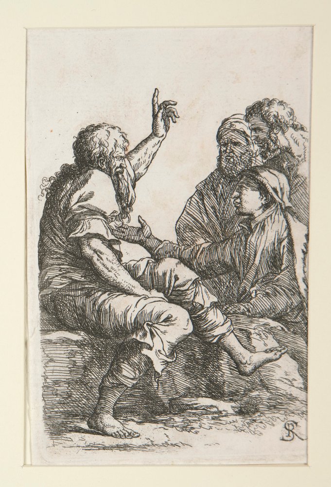 Staruszek rozmawiający z trzema mężczyznami autorstwa Salvator Rosa