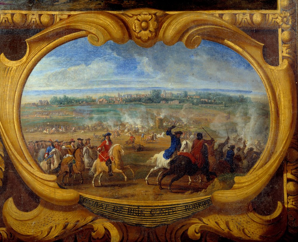 Czyny Ludwika II księcia Bourbon Conde (Bourbon-Conde) znanego jako Wielki Conde (1621-1686), Bitwa pod Brie Count Robert Detail, Obraz Zbawiciela Le Conte (Leconte, Le Comte, Lecomte) (1659-1694) Chantilly z XVII wieku, Musee Conde autorstwa Sauveur Le Conte