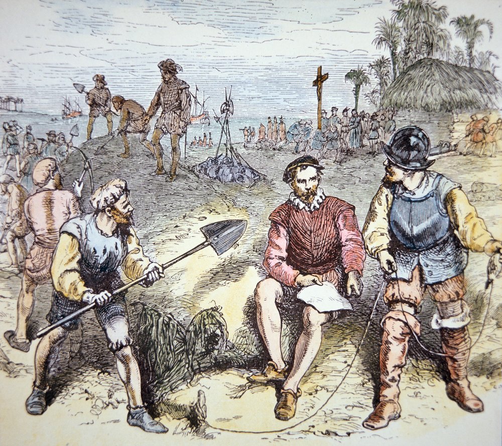 Założenie św. Augustyna na Florydzie przez Hiszpanów w 1565 (kolor lito) autorstwa School American