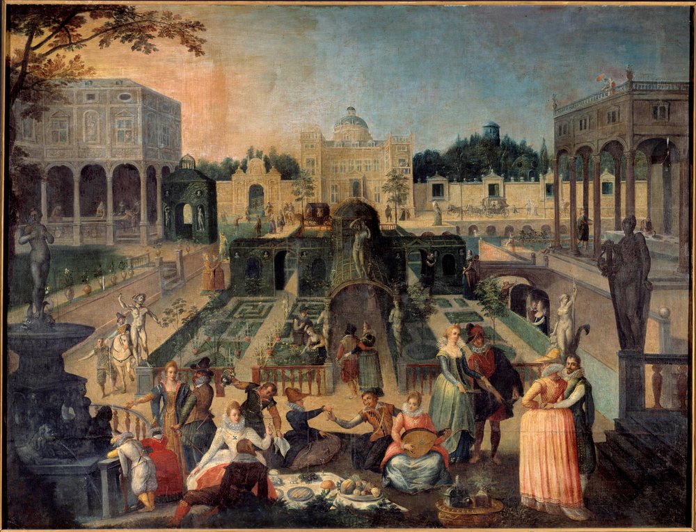Impreza w parku księcia Mantui Piknik, muzyka, szarmanckie sceny w ogrodach pałacu księcia Gonzagi (Gonzaga). Obraz Sebastiena Vrancxa (1573-1647) XVII w. Niedz. 1,42 x 1,88 m Rouen musee des Beaux Arts autorstwa Sebastian Vrancx