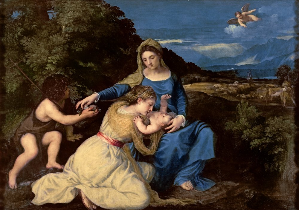 Dziewica z Dzieciątkiem ze świętymi, 1532 autorstwa Tiziano Vecelli