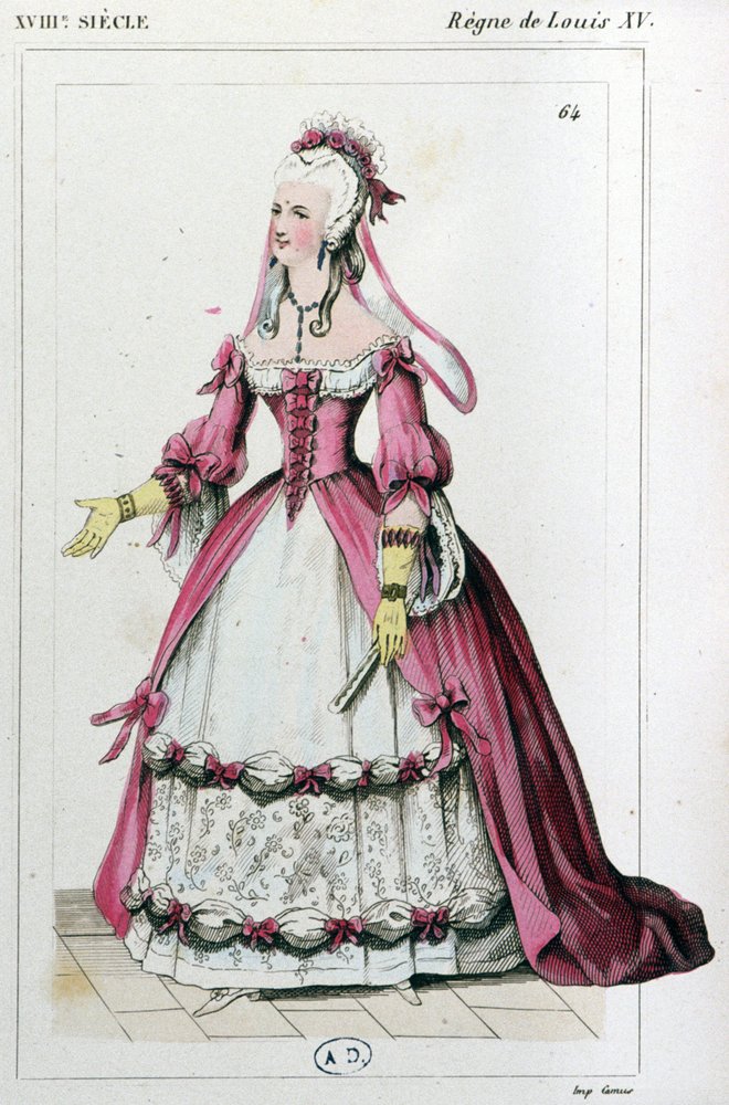 Kobieta w sukni, jaką nosiła pani de Pompadour, ok. 1810 r. (rycina) autorstwa Unbekannter Künstler