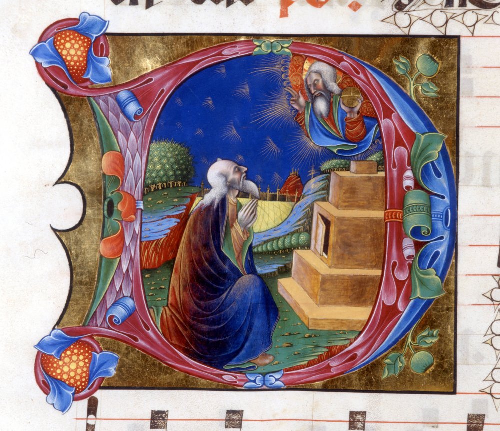Abraham zaproszony przez Pana do opuszczenia swojej ziemi. Miniatura z XV-wiecznego chóru („civitatis” św. Augustyna). Biblioteka Lodi autorstwa Unknown artist