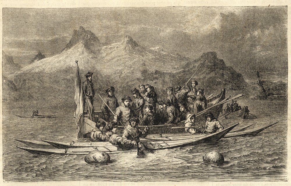 Harp Seal Hunt - Polowanie na foki na Grenlandii - Grawerowanie z „” The Illustrous Universe”” 1866 autorstwa Unknown artist