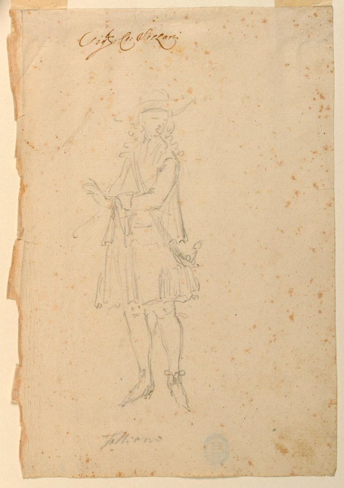 Rysunek, projekt kostiumu: Człowiek świata w balecie, ok. 1720 r. autorstwa Unknown artistUnknown artist