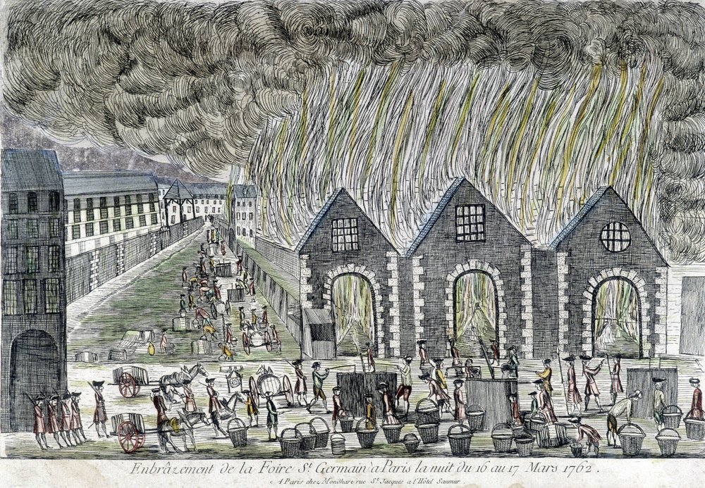 Pożar jarmarku Saint Germain w Paryżu w 1762 r. autorstwa Unknown artist
