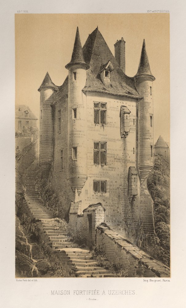 Malownicza architektura lub zabytki XV wieku. I XVI. Wieki: Zamki Francji XV i XVI wieku: Plac 60, Dom warowny w Uzerczu (Corrère) autorstwa Victor Petit
