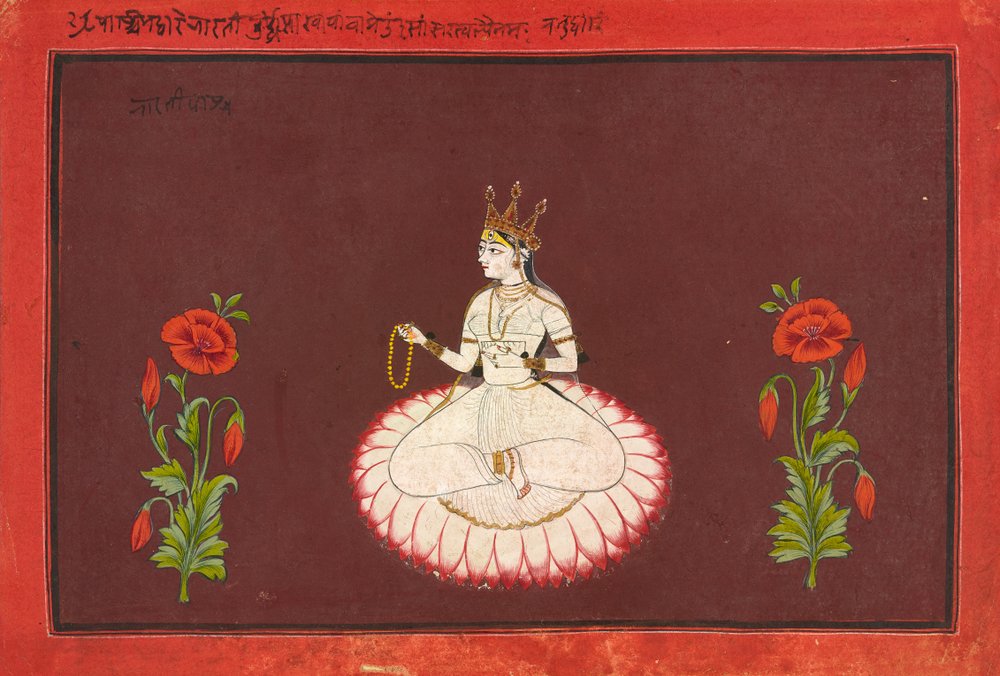 Saraswati, folio z serii Goddess, ok. 1680-1700 (nieprzezroczysta akwarela i złoto na papierze) autorstwa Wajid (attr.to)