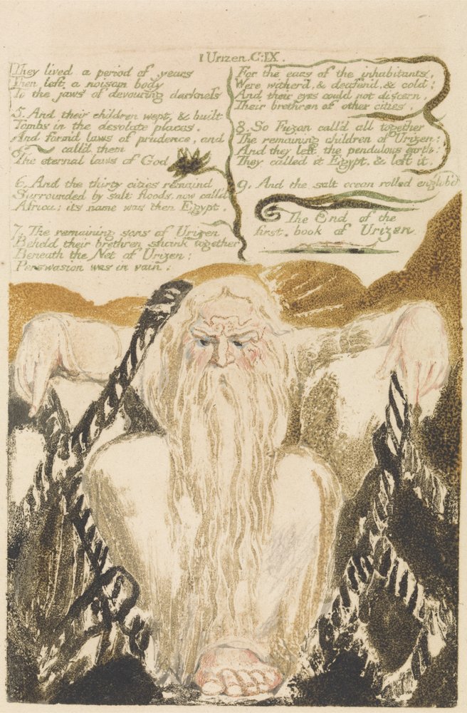 Żyli okresem lat, tablica 25 z Pierwszej Księgi Urizena, 1794 (akwaforta płaskorzeźba z wc) autorstwa William Blake
