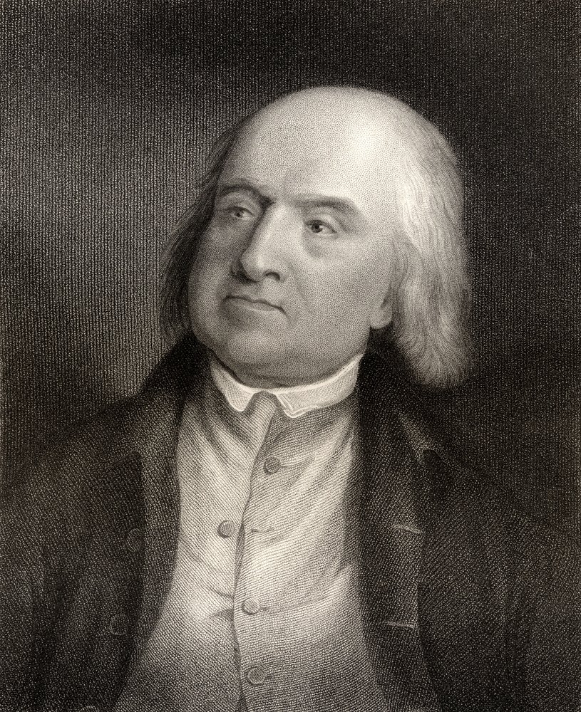 Jeremy Bentham, sztychowany przez S. Freemana (1773-1857) z „Narodowej Galerii Portretów, tom IV”, wydana ok. 1835 autorstwa William Henry Worthington