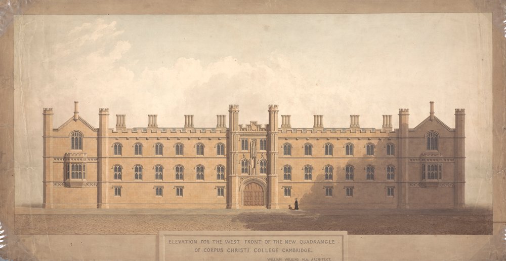 Elewacja zachodniego frontu Nowego Czworokąta Corpus Christi College w Cambridge autorstwa William Wilkins (1751-1815)