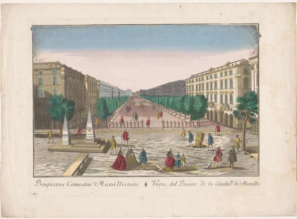 Widok na promenadę w Marsylii Vista del paseo de la ciudad de Marsella (tytuł obiektu) autorstwa familie Remondini (attributed to)