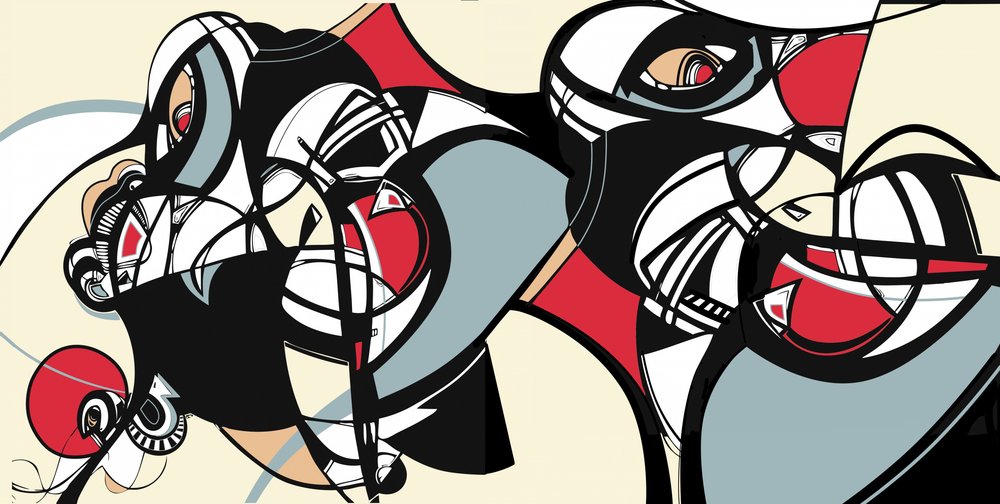 Abstrakcyjne twarze w stylu kubistycznym autorstwa Alejandra Winkhaus