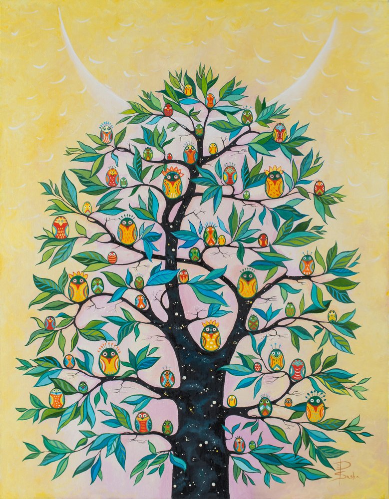 Drzewo fantazyjnych sów autorstwa Aleksandra Paranchenko