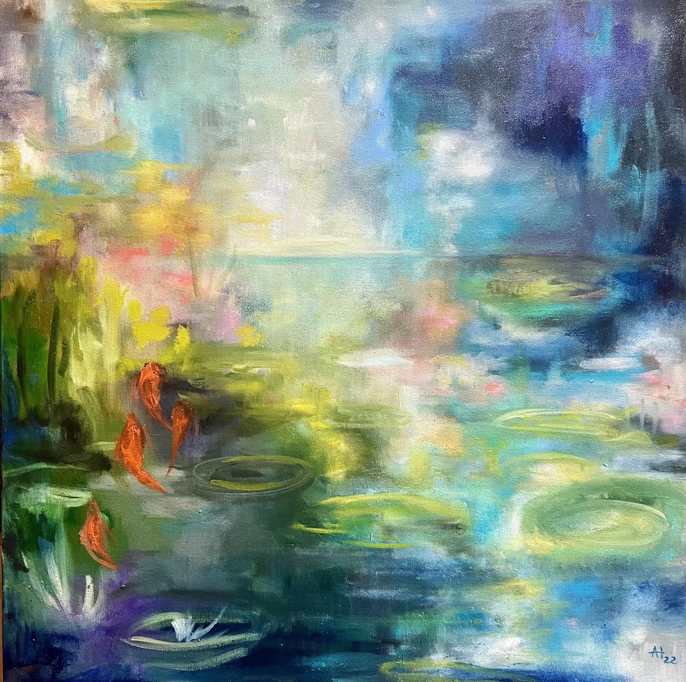 Odbicia w stawie z karpiami koi autorstwa Alexandra Higgins