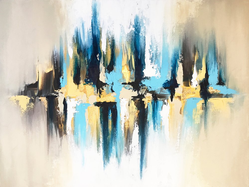 Abstrakcyjne odbicie błękitu i złota autorstwa Alyson Storms