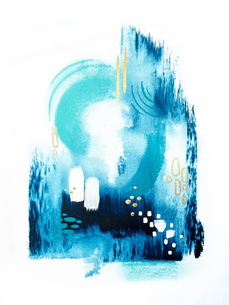 Niebiesko-złoty abstrakcyjny strumień autorstwa Alyson Storms