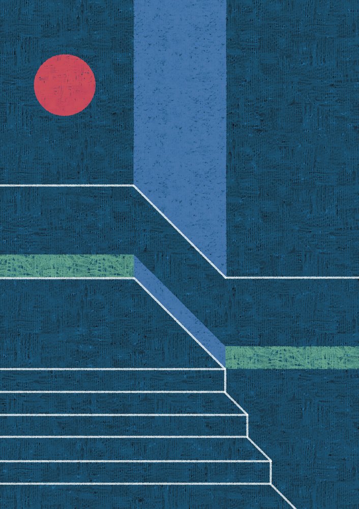 Czerwone koło, niebieskie stopnie autorstwa Amy Louise Baker