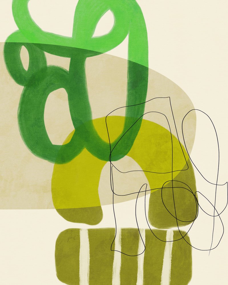 Linie malowane, zielono-beżowe, 2 sztuki autorstwa Ana Rut Bre