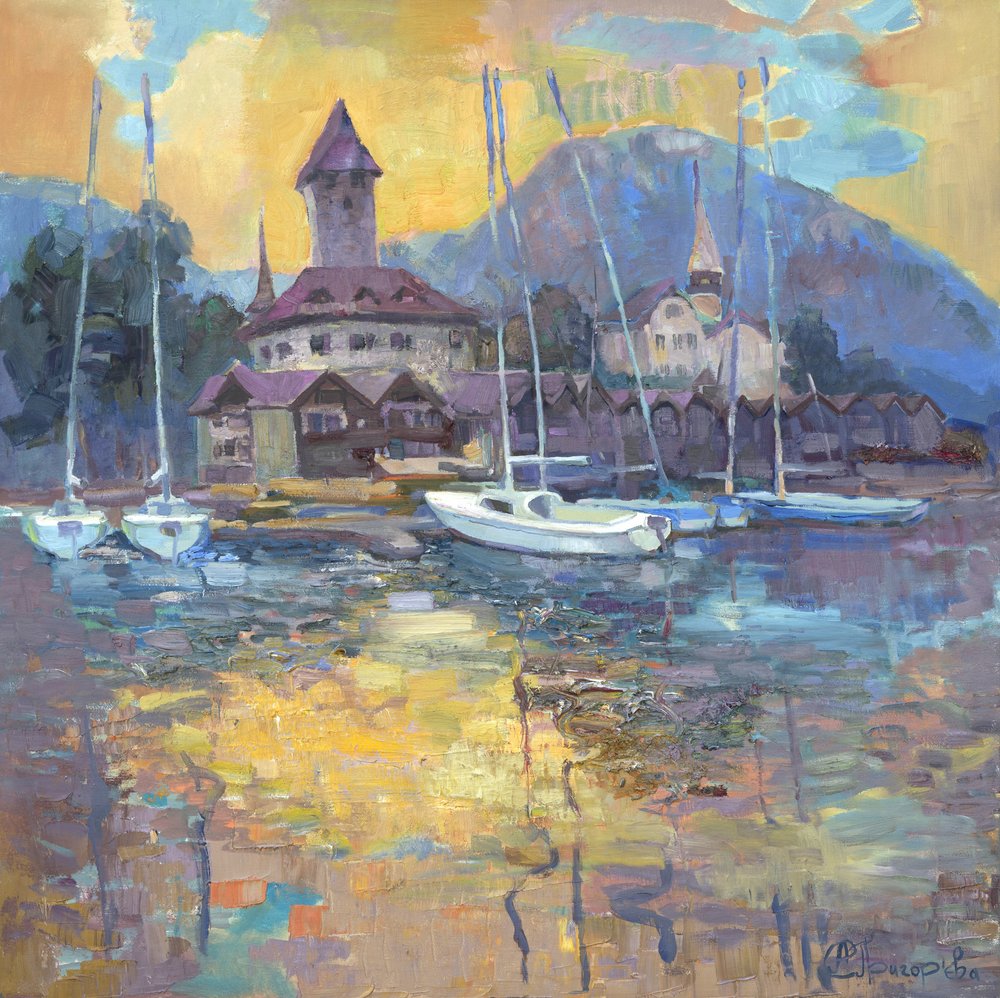 Żaglówki – odbicia w jeziorze autorstwa Anastasiia Grygorieva