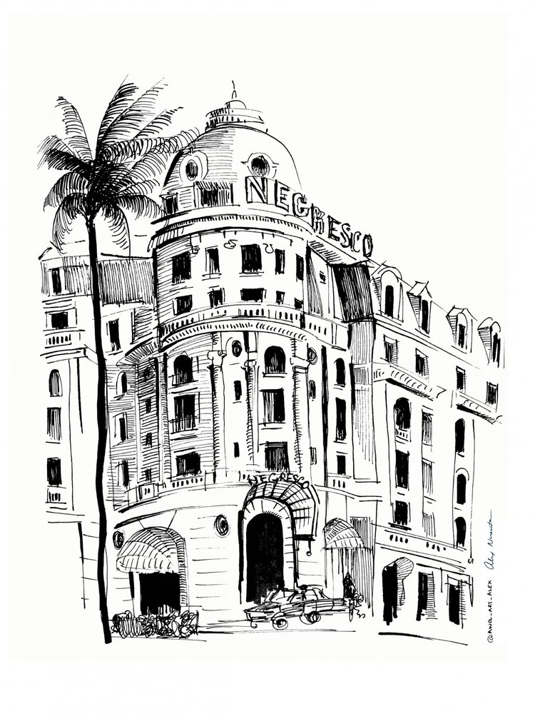 Szkic zabytkowego hotelu autorstwa Awol Art Alex