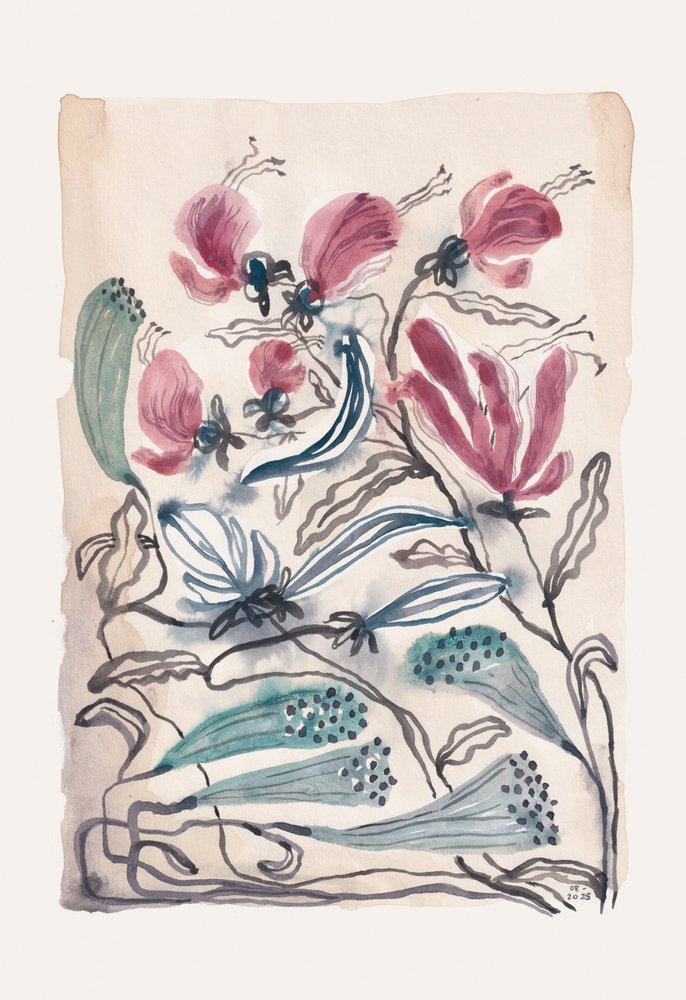 Różowe i turkusowe motywy roślinne autorstwa Catalina Somolinos