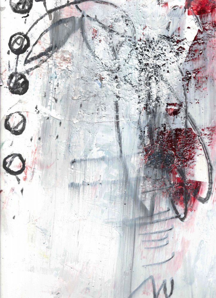 Czerwono-czarny, abstrakcyjny, grunge’owy autorstwa Deb Chaney