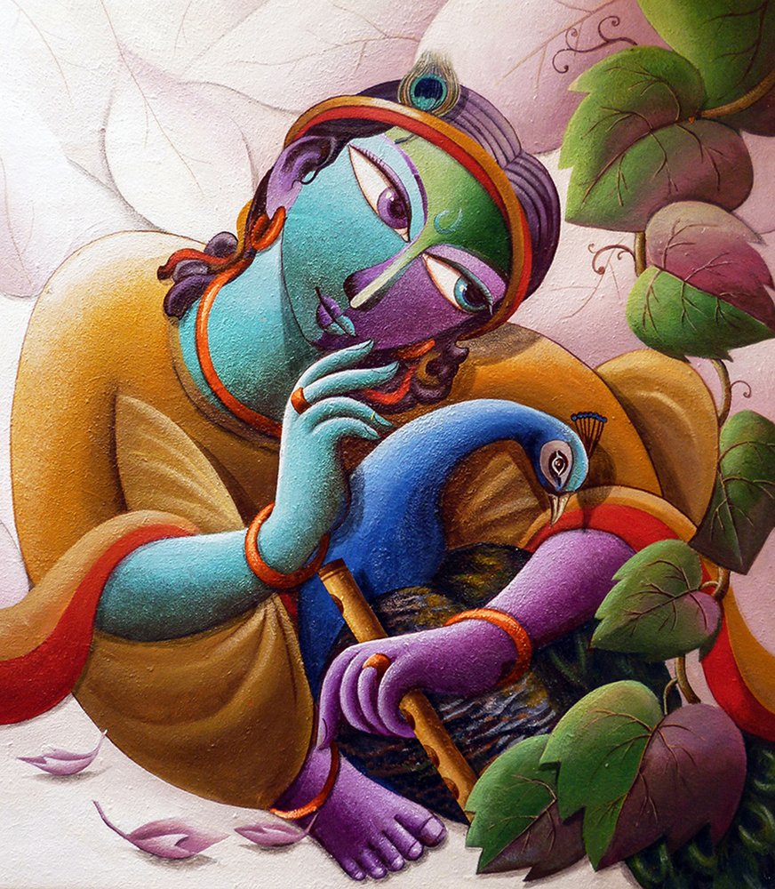 Pan Kryszna z pawiem autorstwa Dhananjoy Mukherjee