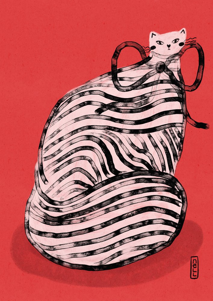 Zabawny kot w czerwone paski autorstwa Dirkie Nell
