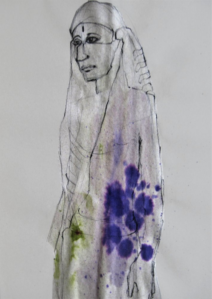 Kolorowy portret wykonany tuszem autorstwa Doris Schmitz