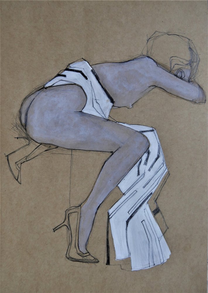 Elegancki szkic modowy w odcieniach nude autorstwa Doris Schmitz