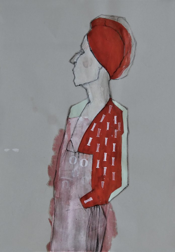 Kobieta w czerwonym turbanie autorstwa Doris Schmitz
