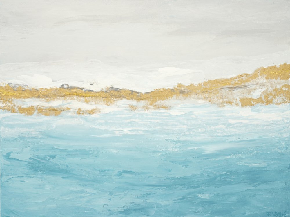 Abstrakcyjny pejzaż morski „Blue Gold” autorstwa Françoise Wattré