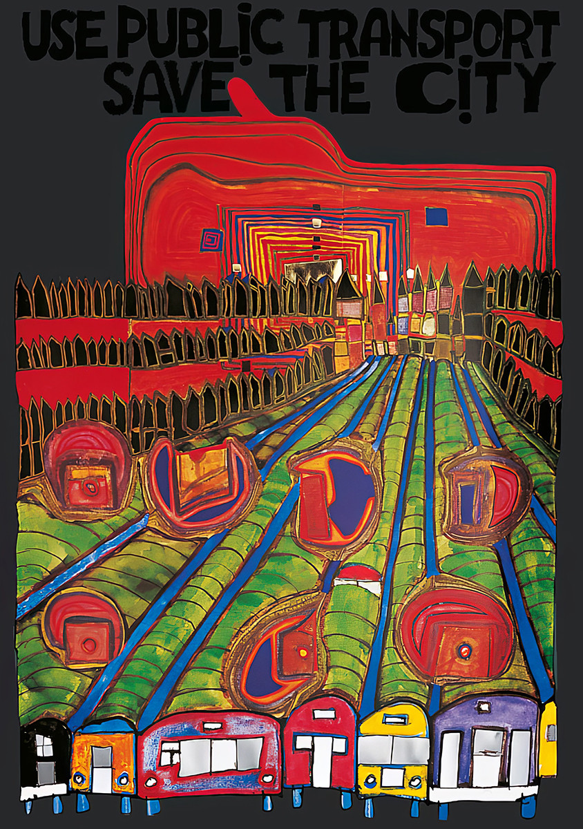 Korzystajcie z transportu publicznego – ratujcie miasto autorstwa Friedensreich Hundertwasser
