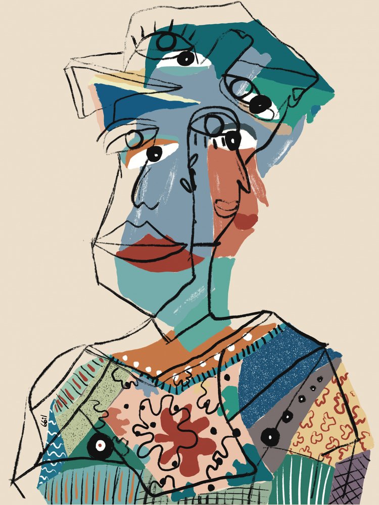 Abstrakcyjny portret w stylu kubistycznym autorstwa GIovanna Gil Alves