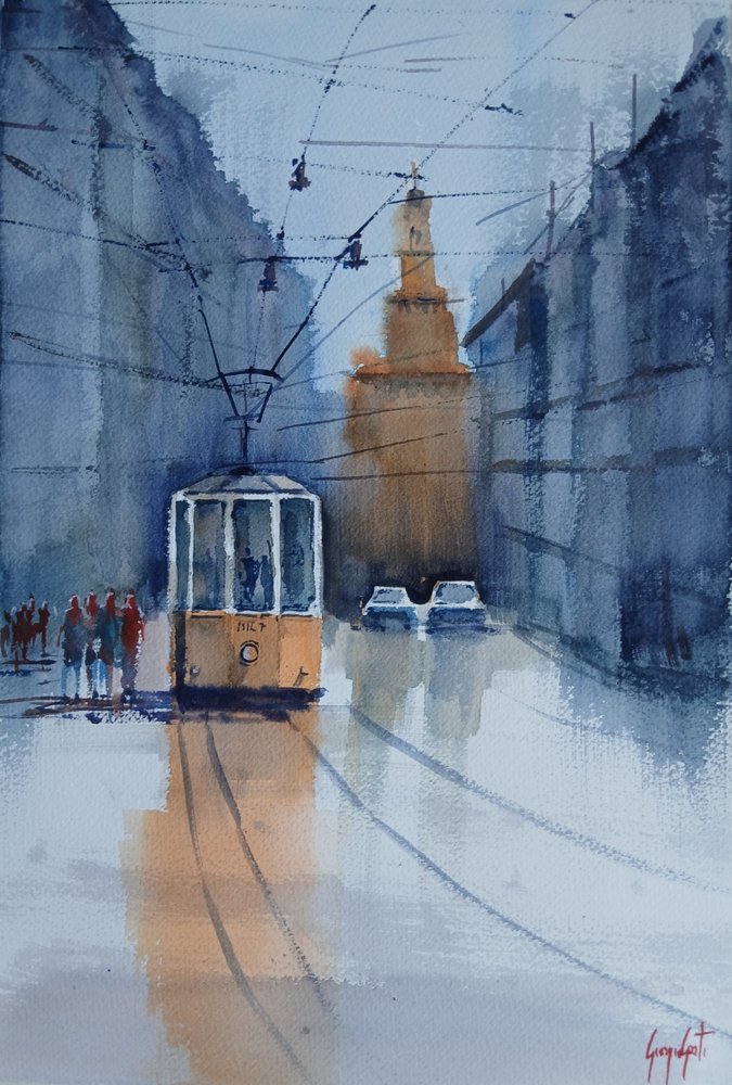 Odbicia tramwaju w Bolonii autorstwa Giorgio Gosti