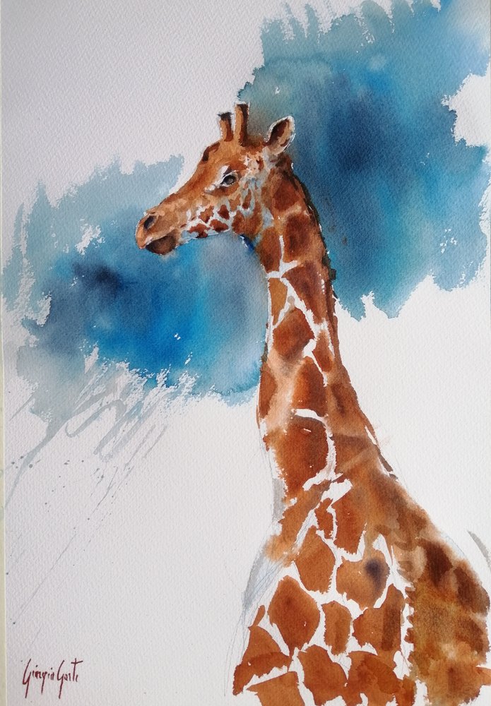 Wspaniała żyrafa namalowana akwarelą autorstwa Giorgio Gosti