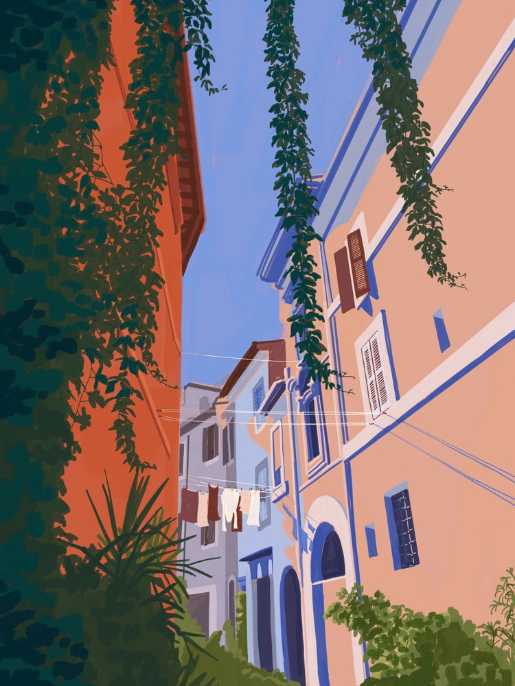 Urokliwa europejska uliczka autorstwa Goed Blauw